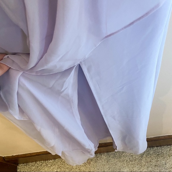 DAVIDS BRIDAL LAVENDER PURPLE LONG ONE SHOULDER BRIDESMAID DRESS - Picture 9 of 11